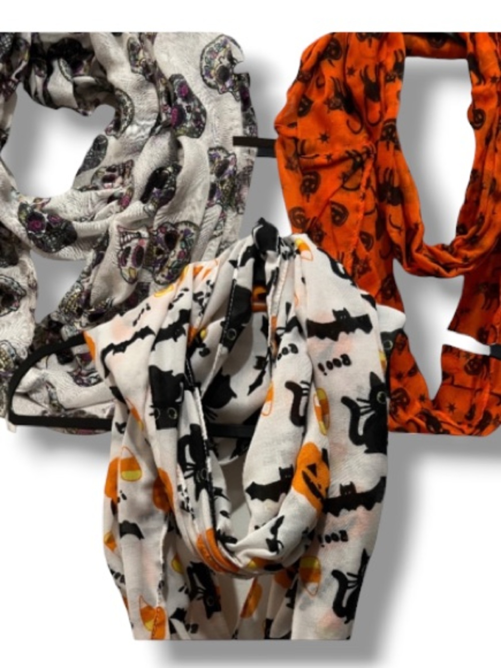 Halloween Women’s Infinity Wrap Cowl Scarves Trio Bundle Sugar Skull Pumpkin Bat - Picture 12 of 12